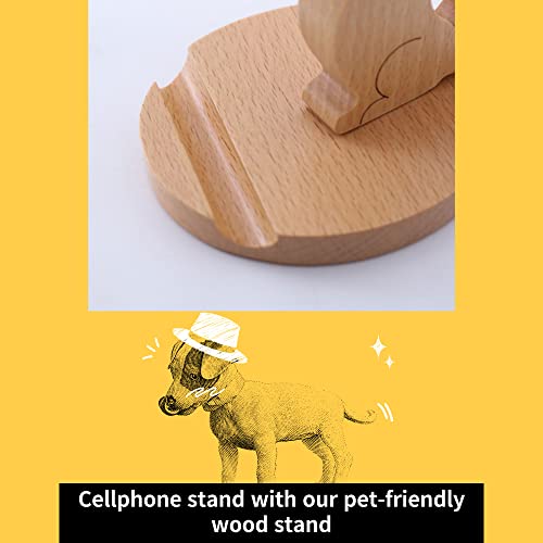 Pokanic Cell Phone Tablet Wooden Stand Dock Holder Cradle Mount Organizer Charger Station Table Desk Room Office School Kitchen Non-Slip Wood (Dog)