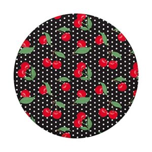 Red Cherry Fruit Green Leaves Black White Dots Points PopSockets Swappable PopGrip