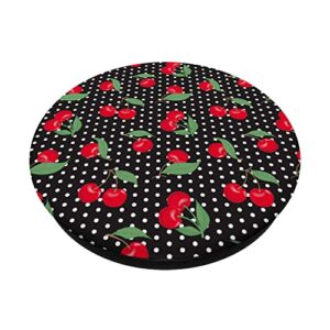 Red Cherry Fruit Green Leaves Black White Dots Points PopSockets Swappable PopGrip