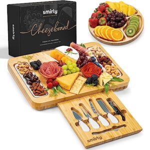smirly charcuterie boards & accessories, large charcuterie board set, bamboo cheese board set, house warming gifts new home (1 drawer)