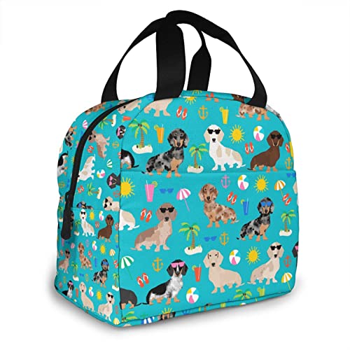 PATNPRT Dachshund Dog Lunch Bag Insulated Lunch Box with Front Pocket Reusable Tote Bag For Office Work Picnic Travel Shopping