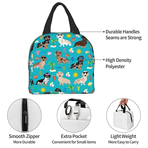 PATNPRT Dachshund Dog Lunch Bag Insulated Lunch Box with Front Pocket Reusable Tote Bag For Office Work Picnic Travel Shopping