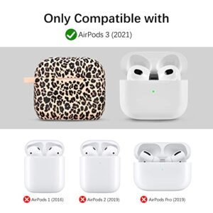 AirPods 3 Case AIRSPO Cute AirPods 3 Case Cover for AirPods 3 Leopard Printed AirPods 3rd Generation Protective Skin for Women, Girls with Pom Pom Fur Ball Keychain (Khaki/Cheetah)