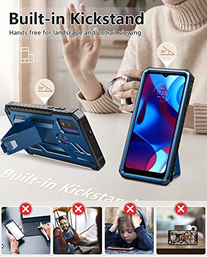 for Motorola Moto-G Pure Phone Case: Moto G-Power 2022 Case Heavy Duty Military Grade Hard Protection Shock Proof Grip | Durable Dual-Layer Armor Design Protective Case Moto G Play 2023(Blue)