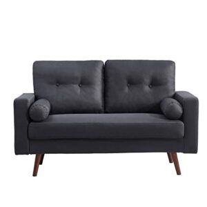 cinnic modern loveseat sofa, mid century 2-seat sofa couch furniture with solid wood legs for living room, bedroom, apartment/easy, tool-free assembly love seat couch (loveseat, dark gray)