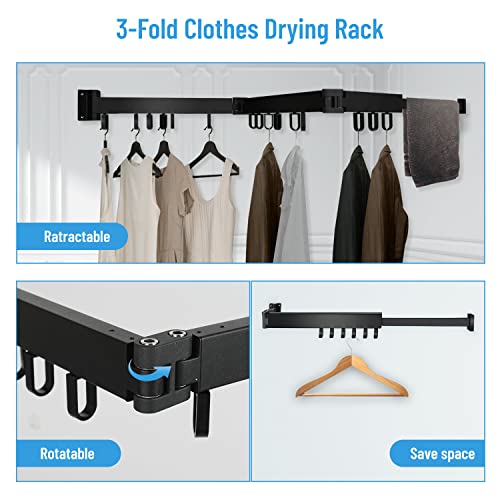 Globalstore Clothes Drying Rack, Laundry Drying Rack Clothing 3-Fold Wall Mounted Drying Rack Drying Rack Clothing Foldable for Hanging Clothes Retractable Clothing Drying Rack for Indoor Laundry