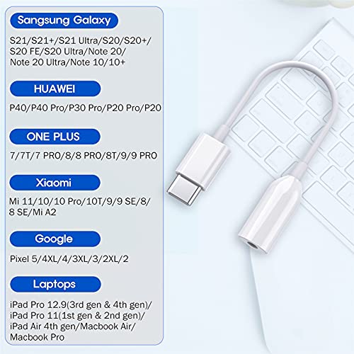 Bojuren USB Type C to 3.5mm Headphone Jack Adapter, 2Pack USB C to Aux Audio Dongle Cable Compatible with Samsung S21 S20 Ultra S20+ Note 20 10 S10 S9 Plus,Pixel 4 3 2 XL,iPad Pro (White & Black)