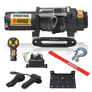 sinoking 6000lb 12v winch, utv&atv winch with 1/4"× 49ft synthetic rope, wired and wireless remote control with mounting plate