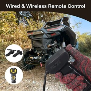 SINOKING 6000lb 12V Winch, UTV&ATV Winch with 1/4"× 49ft Synthetic Rope, Wired and Wireless Remote Control with Mounting Plate