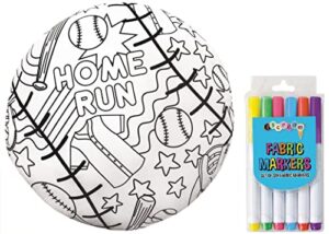 iscream color me! baseball/softball shaped 10" x 10" coloring pillow with 6 fabric markers