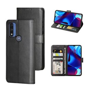 cresee case for moto g pure (2021)/ moto g power (2022)/ moto g play (2023) pu leather wallet flip cover [3 card slots 1 money pocket] [magnetic closure] [stand kickstand] folio phone case - black