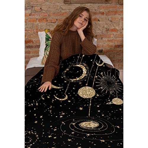 Comforzykets Creativity Art Star Moon Galxy Sun Warm Throw Blankets Super Soft Fluffy Comfortable Flannel Fleece Cozy Plush Blanket for Couch Bed Travel Gifts 80''x60 Large for Adults