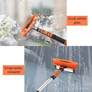 ATDIAG 41" Snow Brush and Ice Scraper for Car Windshield,270° Pivoting Brush Head with Squeegee,Telescoping Ice Scraper, Foam Grip,3 in 1 Extendable Snow Scraper and Brush for Car Trucks SUV, Orange