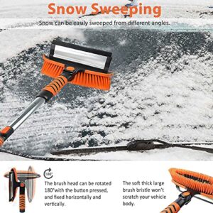 ATDIAG 41" Snow Brush and Ice Scraper for Car Windshield,270° Pivoting Brush Head with Squeegee,Telescoping Ice Scraper, Foam Grip,3 in 1 Extendable Snow Scraper and Brush for Car Trucks SUV, Orange