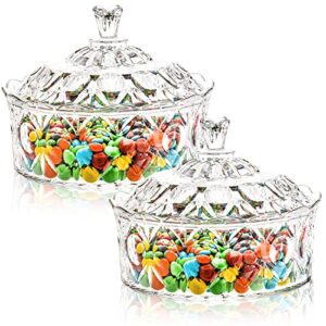 lawei 2 pack candy dish with lid, acrylic decorative candy jar crystal covered sugar bowl for candy buffet, party, wedding, home decoration