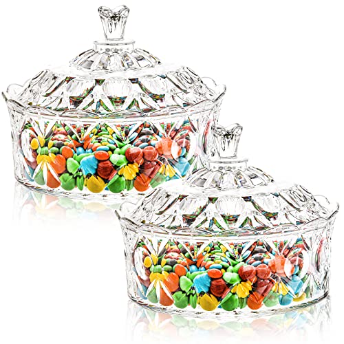 Lawei 2 Pack Candy Dish with Lid, Acrylic Decorative Candy Jar Crystal Covered Sugar Bowl for Candy Buffet, Party, Wedding, Home Decoration