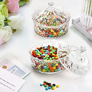 Lawei 2 Pack Candy Dish with Lid, Acrylic Decorative Candy Jar Crystal Covered Sugar Bowl for Candy Buffet, Party, Wedding, Home Decoration