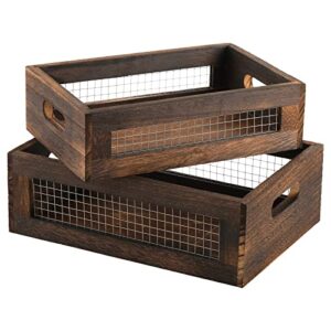 dicunoy set of 2 rustic nesting boxes, wooden organizer crates basket, small decorative wood wire containers with handle for countertop, fruit, veggies, kitchen, bathroom, pantry storage, gift basket