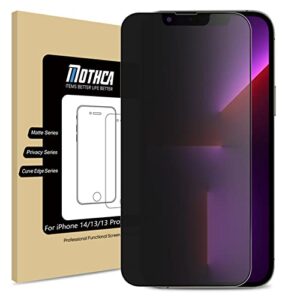 mothca for iphone 14/iphone 13/13 pro (6.1-inch) matte privacy screen protector [not for iphone 14 pro] with alignment sticker, full coverage anti-spy anti-glare anti-fingerprint tempered glass film