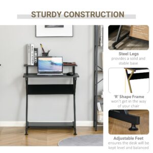 HOMCOM Industrial Computer Desk with Monitor Shelf, R Shaped Writing Table for Home Office, Black