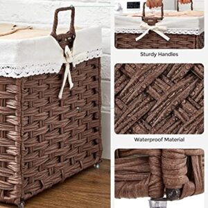 SONGMICS Laundry Basket, Laundry Hamper with 2 Removable Liner Bags & 3 Mesh Laundry Bags, 75L Sturdy Tall Laundry Bin, Freestanding Clothes Hamper with Handles, for Bathroom Dorm, Brown URST375K01