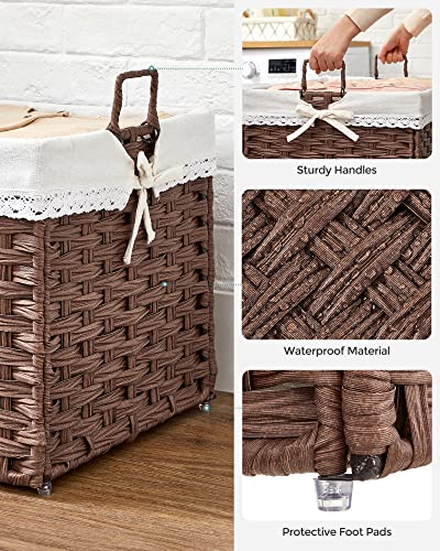 SONGMICS Laundry Basket, Laundry Hamper with 2 Removable Liner Bags & 3 Mesh Laundry Bags, 75L Sturdy Tall Laundry Bin, Freestanding Clothes Hamper with Handles, for Bathroom Dorm, Brown URST375K01