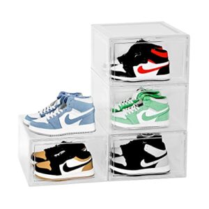 byfu 4 pack shoe box side open, plastic stackable shoe storage organizer shoe container sneaker box for men women shoe (transparent)