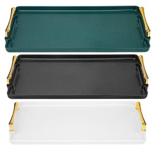 Plastic Black White Green Serving Tray Set with Handles, Large Ottoman Tray, Coffee Table Tray, Modern Design Trendy Coffee Tray, Tray Serving Breakfast Fast Food Appetizers, Trays for Serving Party