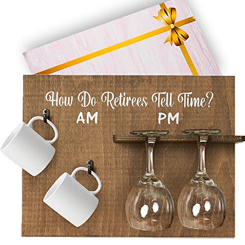 Merkay Wine Gifts for Women Who Have Everything - Unique Gifts for Women Funny Wine Glasses Rack Good for Christmas, Birthday Gifts, and Comes With Special Design Gift-Box (How Do Retirees Tell Time)