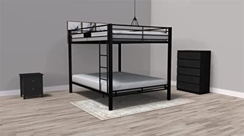 Ninowokc Latest Upgraded & Stronger Metal Queen Bunk Bed, Thicken Heavy Duty Steel Bunk Queen Bed Frame with Guardrails & Ladder for Kids Adults Teens Boys Girls, Easy to Assemble (Queen Over Queen)