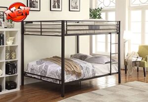 ninowokc latest upgraded & stronger metal queen bunk bed, thicken heavy duty steel bunk queen bed frame with guardrails & ladder for kids adults teens boys girls, easy to assemble (queen over queen)