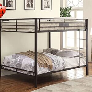 Ninowokc Latest Upgraded & Stronger Metal Queen Bunk Bed, Thicken Heavy Duty Steel Bunk Queen Bed Frame with Guardrails & Ladder for Kids Adults Teens Boys Girls, Easy to Assemble (Queen Over Queen)