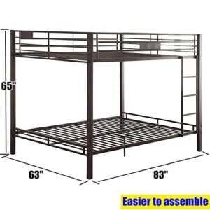Ninowokc Latest Upgraded & Stronger Metal Queen Bunk Bed, Thicken Heavy Duty Steel Bunk Queen Bed Frame with Guardrails & Ladder for Kids Adults Teens Boys Girls, Easy to Assemble (Queen Over Queen)