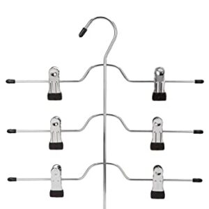 HAIZLUOP 4 Tier Skirt Hangers, Space Saving Pants Hangers with Adjustable Clips for Organizing Pencil Skirts, Short Pants, Leggings, Metal Construction, Chrome