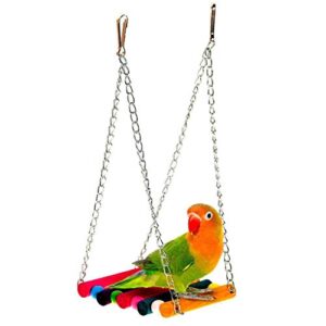 NC Parrot Toy Colorful Wooden Swing Suspension Bridge Standing Bar Bird Cage Accessories Pet Toys (Color : 18cm)