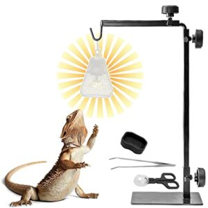 gduuz pet lamp stand for reptiles insects and cold blooded basking animals– adjustable height and reach heat light hanger – includes feeding accessories