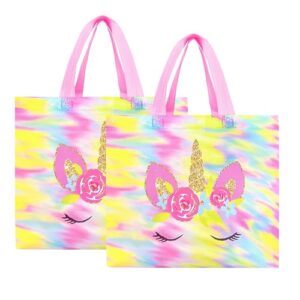 nice choice colorful rainbow unicorn gift bag medium recycled gift bag birthday party goodie candy tote bags with handle for girls kids (2 pcs)