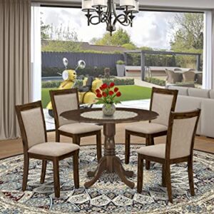 East West Furniture DLMZ5-AWN-04 5 Piece Kitchen Set for 4 Includes a Round Room Table with Dropleaf and 4 Light Tan Linen Fabric Parsons Dining Chairs, 42x42 Inch