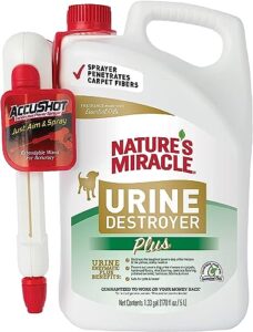 nature's miracle urine destroyer plus for dogs with accushot® continous power sprayer, 1.33 gallons, for tough pet urine messes