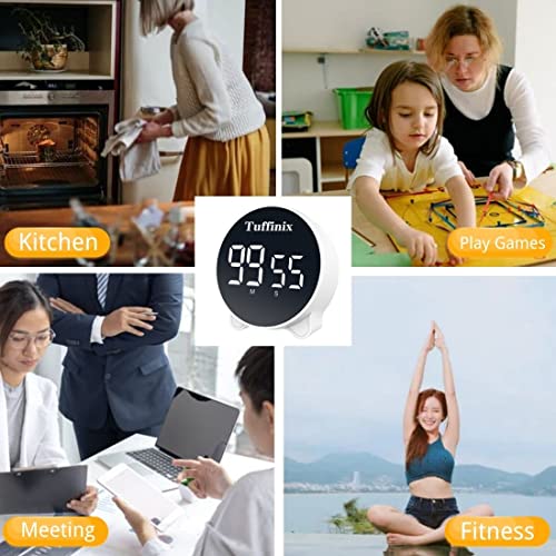 LED Digital Kitchen Timer with Alarm Clock - Tuffinix Kitchen Countdown Timers with 2 Groups of Alarm Clock 3-Level Volume for Cooking Kids Adults Gym Bedroom, USB Mode& Battery Mode