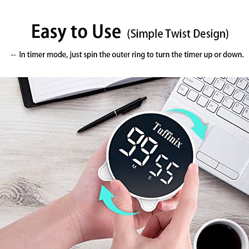 LED Digital Kitchen Timer with Alarm Clock - Tuffinix Kitchen Countdown Timers with 2 Groups of Alarm Clock 3-Level Volume for Cooking Kids Adults Gym Bedroom, USB Mode& Battery Mode