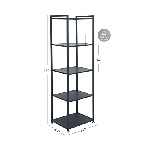 ZIOTHUM Display Shelf, 5-Tier Shelf Stand, Black Metal Thin Narrow Tall Large Corner Shelf Bookshelf Freestanding for Bedroom Shop Commercial Retail Storage(19.7x15.7x63)…