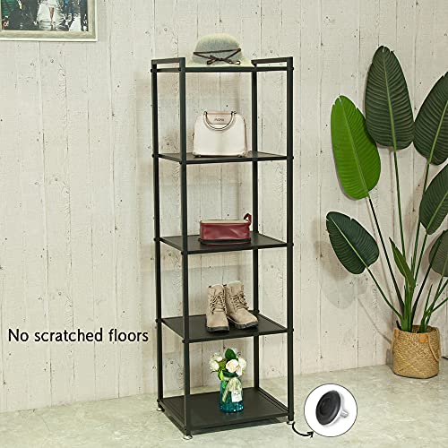 ZIOTHUM Display Shelf, 5-Tier Shelf Stand, Black Metal Thin Narrow Tall Large Corner Shelf Bookshelf Freestanding for Bedroom Shop Commercial Retail Storage(19.7x15.7x63)…