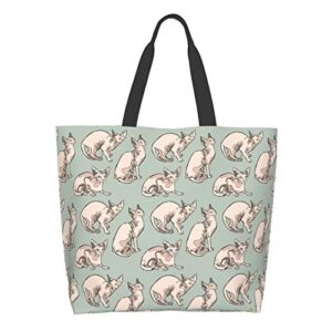 qaxcdmky hairless naked cats sphynx cats pattern tote bag large shoulder bag casual reusable handbag for women shopping grocery work