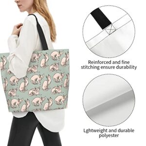 Qaxcdmky Hairless Naked Cats Sphynx Cats Pattern Tote Bag Large Shoulder Bag Casual Reusable Handbag For Women Shopping Grocery Work