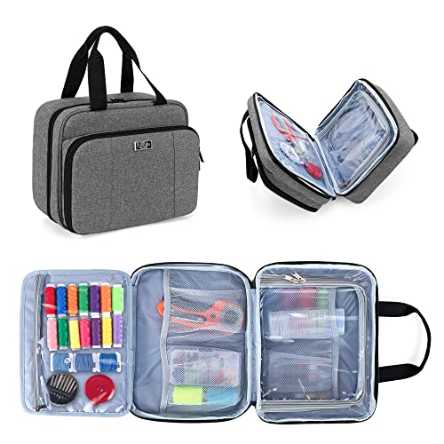 Luxja Large Sewing Organizer with 3 Inner Sections (Fold up Easily), Sewing Supply Organizer with Versatile Pockets (No Accessories Included), Gray