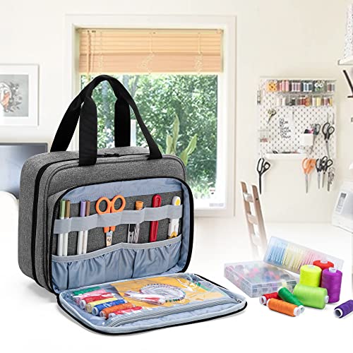 Luxja Large Sewing Organizer with 3 Inner Sections (Fold up Easily), Sewing Supply Organizer with Versatile Pockets (No Accessories Included), Gray