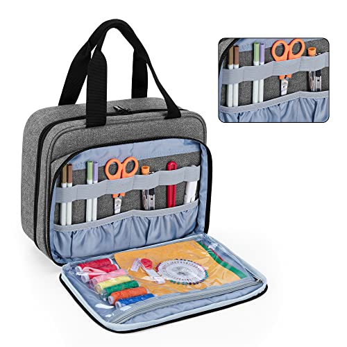 Luxja Large Sewing Organizer with 3 Inner Sections (Fold up Easily), Sewing Supply Organizer with Versatile Pockets (No Accessories Included), Gray