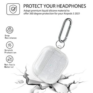 Fingic Compatible with AirPods 3 Case 2021, Full Body Protective Glitter Sparkle Shockproof Hard Cover with Keychain for AirPods 3rd Generation Charging Case - Clear/White