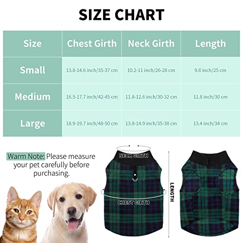 Pedgot 6 Pieces Dog Clothes Warm Dog Fleece Vest with Leash Ring Dog Sweatshirt Winter Pet Clothes Plaid Dog Pullover for Puppy Small Dogs Cat, Large